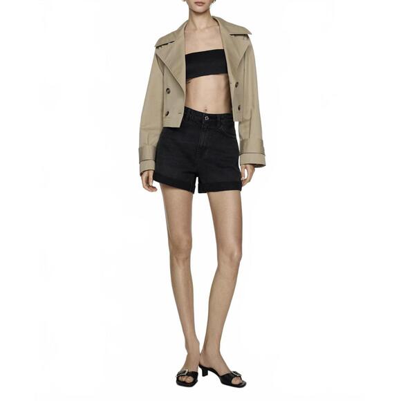 Mango High-Waisted Mom-Fit Denim Shorts Black NWT Size 4 / Small - Picture 1 of 9